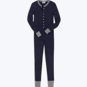 Sleepy Jones Jumpsuit Pajamas Navy Blue w/ White Polka Dot Onesie NEW Size Large